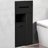 Tuvalet Kağıdı Tutacağı ve Duvara Monte Depolama Rafı, Paslanmaz Çelik Duş Niş İçin, Banyo, Ofis, Mutfak, Çöp Kovası ve Tuvalet Fırçası için Entegre Oyuk, Siyah 30 x 65 x 14 cm / 11,8 x 25,6 x 5,5 p
