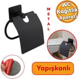 Tuvalet Kagitlik Yapiskanli Kapakli Aparat Wc Kagit Standi Paslanmaz Metal Saglam Siyah Estetik