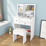 Tuvalet masası Vantity masa Flip-top ayna ve döner tabure LED ışıkları entegre makyaj, 3-in-1 makyaj masası Flip ayna makyaj masası gizli tabure depolama çekmeceler ve raflar Compa