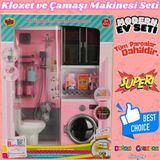 Tuvalet ve Çamaşır Makinesi Banyo Seti - Modern Banyo Seti - Minyatür Ev Oyuncak Seti - Banyo Oyunca