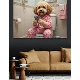 Tuvalette Pijama Köpek Dekoratif Kanvas - Mdf Ahşap Tablo