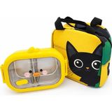TUX 304 Paslanmaz Çelik Çocuk Beslenme Kabı Kedili Termal Çantalı 2 Bölmeli Lunch Box Yemek Kabı