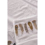Tüy Nakışlı 2'li El Havlusu -Jakarlı Kadife Yüz Havlusu - %100 Pamuk - Beyaz - 50 x 90 cm