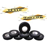 Tüylü Bez Bant Elektrik Kablo Bandı 19 mm x 15 Metre 8 Adet - Siyah