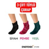 Tüylü Çorap 3 Çift Kışlık Termal Patik Dikişsiz Erkek Kadın Siyah Pembe Yeşil 36-41