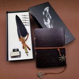 Tüylü Kalem ve Deri Defter Set - 1 lt - Bej