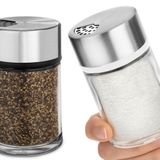 Tuzluk ve Biberlik Seti Ayarlanabilir Dökme Delikli - Paslanmaz Çelik Baharat Dispenseri - Pembe Himalaya, Sofra Tuzu, Siyah Beyaz Biber (68 g) için mükemmeldir - 2'li set