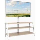Tv Dolabı 37–70", 35 kg Taşıma, Ayarlanabilir Yükseklik, 3 Ahşap Raf - Beyaz