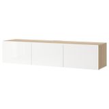 Tv Sehpası, Ağartılmış Meşe Görünümlü-Parlak Cila-Beyaz, 180X42X38 Cm, Selsvıken