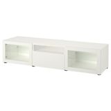 Tv Sehpası, Beyaz-Şeffaf Cam, 180X42X39 Cm, Lappvıken/sındvık, Çıt Çıt Raylı