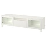 Tv Sehpası, Beyaz-Şeffaf Cam, 180X42X48 Cm, Lappvıken/sındvık, Fren Raylı