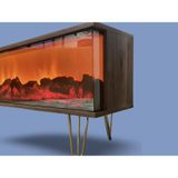 Tv Sehpası Full Şömineli Kumandalı Bluetooth Stereo Ses 6 Modlu Ünite Mdf Metal Ayak - Ahşap - GOLD AYAK