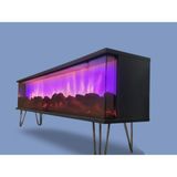Tv Sehpası Full Şömineli Kumandalı Bluetooth Stereo Ses 6 Modlu Ünite Mdf Metal Ayak - Antrasit - KROM AYAK