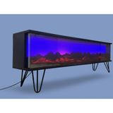 Tv Sehpası Full Şömineli Kumandalı Bluetooth Stereo Ses 6 Modlu Ünite Mdf Metal Ayak - Siyah - SİYAH AYAK