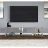 Tv Sehpası Gold Temperli Camlı 180 cm - Beyaz - Gold