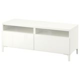 Tv sehpası, parlak cila-beyaz, 120x42x48 cm, SELSVIKEN, fren raylı
