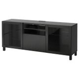 Tv Sehpası, Siyah-Kahverengi-Şeffaf Cam, 180X40X74 Cm, Lappvıken/sındvık, Fren Raylı