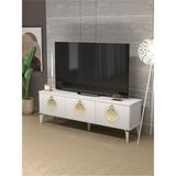 Tv Sehpası Tv Ünitesi Saraylı Beyaz Gold 5062