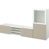 Tv Ünitesi, Beyaz-Parlak Cila-Bej, 240X42X129 Cm, Selsvıken/glassvık, Çıt Çıt Raylı