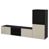 Tv Ünitesi, Venge-Parlak Cila-Bej-Füme Cam, 240X42X129 Cm, Selsvıken/glassvık, Fren Raylı