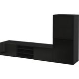 Tv Ünitesi, Venge-Parlak Cila-Siyah-Füme Cam, 240X42X129 Cm, Selsvıken/glassvık, Çıt Çıt Raylı