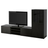 Tv ünitesi, venge-siyah-kahverengi-şeffaf cam, 240x42x129 cm, LAPPVIKEN/SINDVIK, çıt çıt raylı