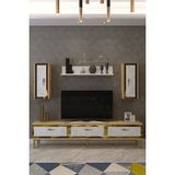 TVR1801DBG- Tuna Tv Ünitesi 180CM Safirmeşe- Beyaz- Gold - Beyaz - Safir Meşe - Altın
