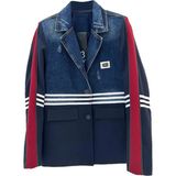 Tw3 Kadın Denim Kumaş Garnili Şerit Detaylı Tasarım Blazer Ceket - Bordo