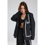 Tw3 Kadın Şerit Detaylı Tasarım Blazer Ceket - Siyah - Beyaz
