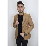 Twenhil Fistan Store Erkek Camel Italyan Kesim Dar Kalıp Tek Düğme Yazlık Blazer Ceket - 48 - 6 Drop