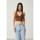 Twenty3 Kadın Super Crop Sırt Detaylı Triko Büstiyer Bluz (Kahverengi, S/M)