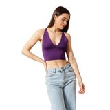 Twenty3 Kadın Super Crop Sırt Detaylı Triko Büstiyer Bluz (Mor, S/M)
