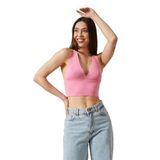 Twenty3 Kadın Super Crop Sırt Detaylı Triko Büstiyer Bluz (Pembe, L/XL)