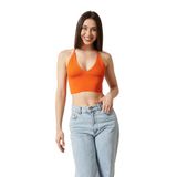 Twenty3 Kadın Super Crop Sırt Detaylı Triko Büstiyer Bluz (Turuncu, L/XL)