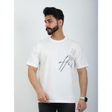 twentyfive25 Erkek Bisiklet Yaka Baskılı Nakışlı Oversize Tişört - Beyaz