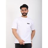 twentyfive25 Erkek Bisiklet Yaka Cepli Oversize Tişört - M - Beyaz