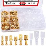 Twidec /360 Adet 2,8/4,8/6,3 mm Hızlı Ekleme Erkek ve Dişi Tel Kürek Konektörü Sıkma Terminal Bloğu Çeşitleri Kiti Altın Elektrik Kabloları Araba Ses Hoparlörü için Yalıtım Kılıflı N-002