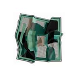 Twill Çizgili Ve Geometrik Desenli Petrol Yeşili Renkli 90X90 Eşarp (İpek İçermez) Kenar Dikiş Şekli El Dikişli