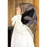 Twill Geometrik Desenli Vizon Renkli 90X90 Eşarp (İpek İçermez) Kenar Dikiş Şekli El Dikişli