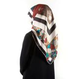 Twill Geometrik Mermer Desenli Petrol Yeşili Renkli 90X90 Eşarp (İpek İçermez) Kenar Dikiş Şekli El Dikişli
