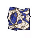 Twill Kemer Ve Zincir Desenli Saks Renkli 90X90 Eşarp (İpek İçermez) Kenar Dikiş Şekli El Dikişli