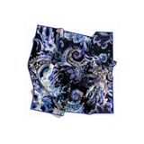 Twill Şal Desenli Saks Renkli 90X90 Eşarp (İpek İçermez) Kenar Dikiş Şekli El Dikişli