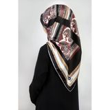 Twill Şal Desenli Siyah Renkli 90X90 Eşarp (İpek İçermez) Kenar Dikiş Şekli El Dikişli