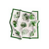 Twill Sulu Boya Geometrik Desenli Zümrüt Yeşili Renkli 90X90 Eşarp (İpek İçermez) Kenar Dikiş Şekli El Dikişli