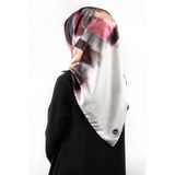 Twill Yağlı Boya Desenli Gri Renkli 90X90 Eşarp (İpek İçermez) Kenar Dikiş Şekli El Dikişli