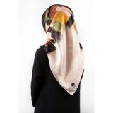 Twill Yağlı Boya Desenli Haki Renkli 90X90 Eşarp (İpek İçermez) Kenar Dikiş Şekli El Dikişli