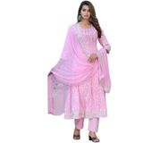 TWIN FEET Rayon Anarkali Hint Kurti Kadınlar için Yazlık Elbise Kurta Pantolon Dupatta Set Pakistan Kurta, Pembe, L
