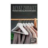 Twin Store 10'lu Lüks Beyaz Elbise Ceket Askısı - Ergonomik & Kaymaz Plastik Askı Seti - Ahşap G
