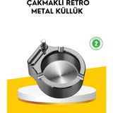 Twin Store Çakmaklı Küllük Paslanmaz Metal Yuvarlak Tasarım - 0 - 200 ml - 000-Siyah
