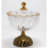 Twin Store Metal Ayaklı Kristal Cam Şekerlik Gold Detaylı Sunumluk ALK4872